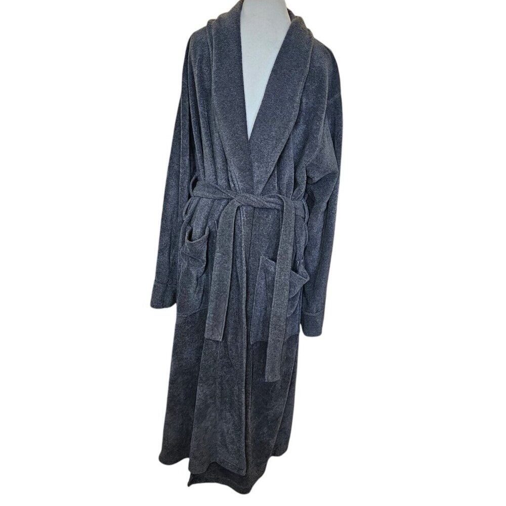 Y2K GAP Mens Robe Gray Long Fleece Pockets M/L Vintage‎ Retro Loungewear Unisex